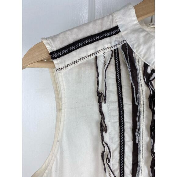 Coldwater Creek Women's S Cream Brown Sleeveless Ruffle Button Up Tank Top - Picture 2 of 8